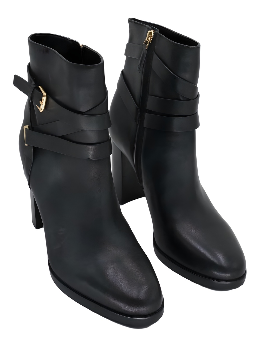 Lauren Ralph Lauren Collins Black Leather Ankle Boots 3" Block Heel Size 10M